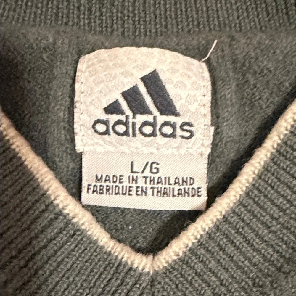 Vintage Adidas Men’s Sz. L 100% Wool Gray V Neck Ribbed Sweater Vest Golf
